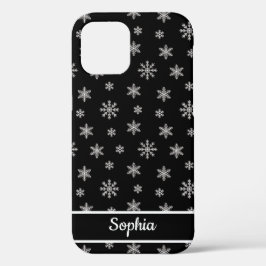Snowflakes Zwarte patroon gepersonaliseerde naam Case-Mate iPhone Case