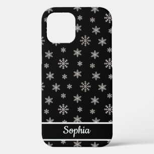 Snowflakes Zwarte patroon gepersonaliseerde naam Case-Mate iPhone Case