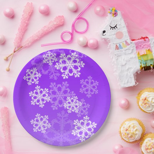 Snowflakken met paars en witte kerst papieren bordje (Feest)