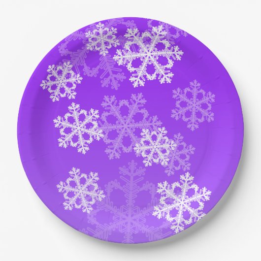 Snowflakken met paars en witte kerst papieren bordje (Voorkant)
