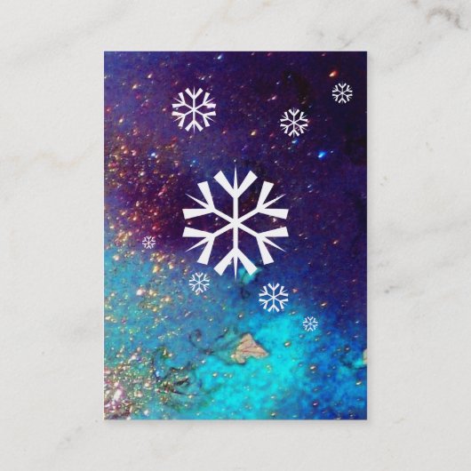 SNOWFLAKS IN SILVER SPARKLES IN BLAUW VISITEKAARTJE (Achterkant)