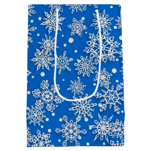 Snowflap-blauw met feestelijk kerstsnoeppatroon medium cadeauzakje (Achterkant)