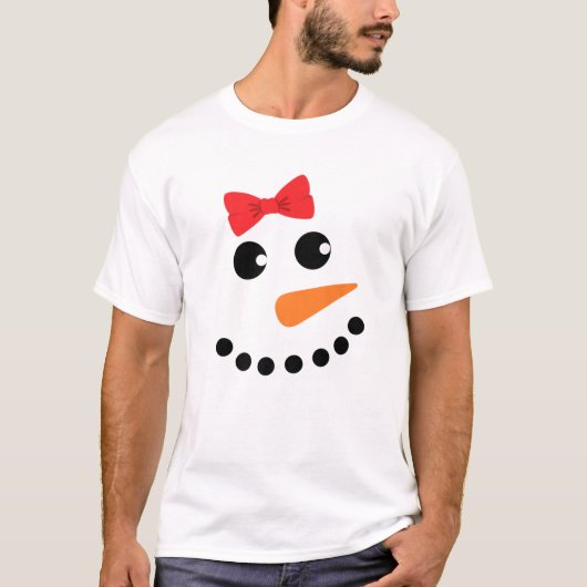 Snowgirl Costume Red Bow Girl Snowman Face Matchin T-shirt (Voorkant)