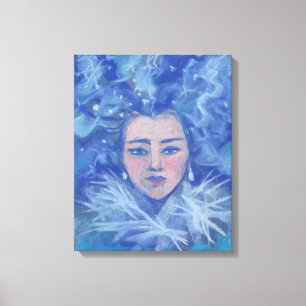 Snowgirl, fantasiekunst, Kerstmis en nieuwjaar Canvas Afdruk