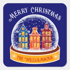 Snowglobe Amsterdam Village Kerst Vierkante Sticker