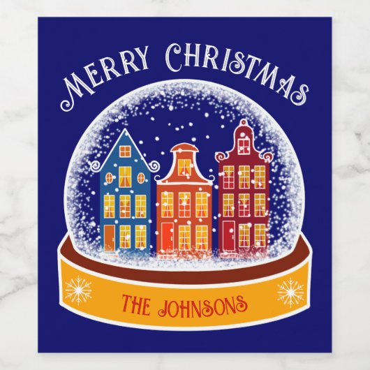 Snowglobe Amsterdam Village Kerst Wijn Etiket (Enkel label)