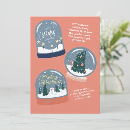 Snowglobe Holiday Party Uitnodiging (Staand voorkant)