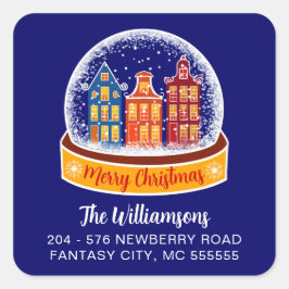 Snowglobe Kerst Village Retouradres Vierkante Sticker