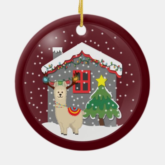 Snowglobe Kerstmis Llama Keramisch Ornament (Achterkant)