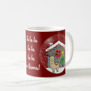 Snowglobe Llama met kerstboom en huis Koffiemok
