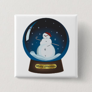 Snowglobe met schattige sneeuwman vierkante button 5,1 cm