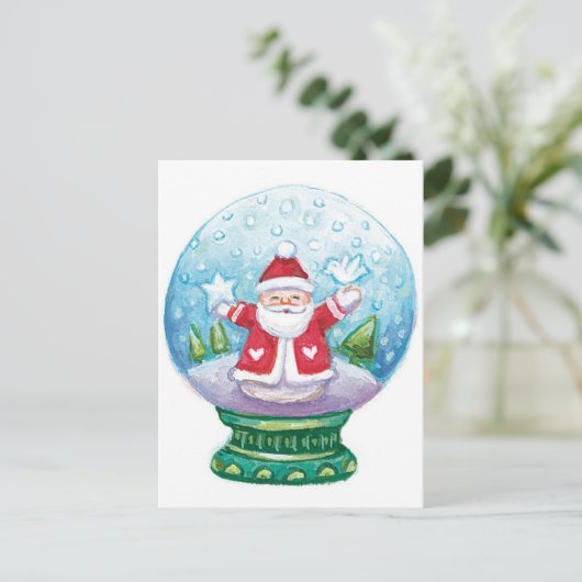 Snowglobe Santa Claus, Star, Bird Feestdagenkaart (Staand voorkant)