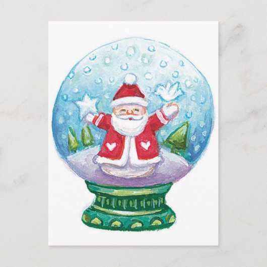 Snowglobe Santa Claus, Star, Bird Feestdagenkaart (Voorkant)
