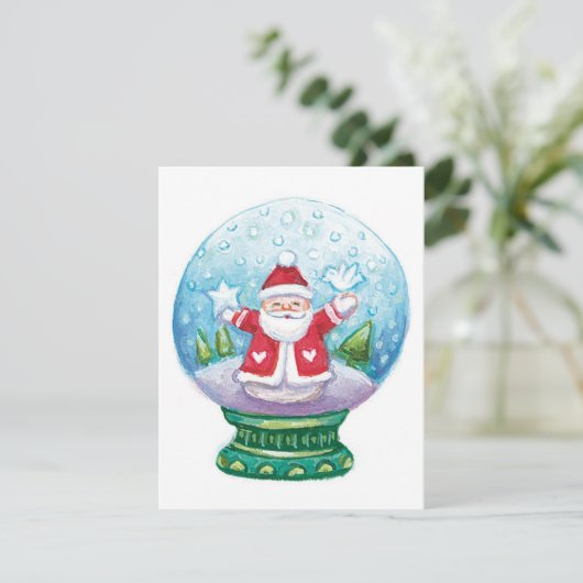 Snowglobe Santa Claus, Star, Bird Feestdagenkaart (Staand voorkant)