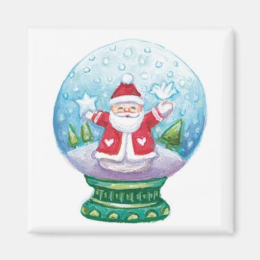 Snowglobe Santa Claus, Star, Bird Magneet (Voorkant)