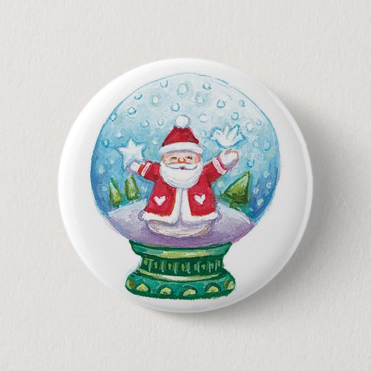 Snowglobe Santa Claus, Star, Bird Ronde Button 5,7 Cm (Voorkant)