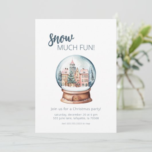 Snowglobe Snow Veel leuke kerstfeest uitnodiging (Staand voorkant)