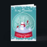 Snowglobe Snowman Kardinaal kleinzoon Feestdagen Kaart<br><div class="desc">Snowglobe Snowman met kardinaal-rode vogels in de sneeuw en koude sneeuwvlokken voor je kleinzoon</div>