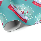 Snowglobe Snowman met kardinaal-rode vogel Cadeaupapier (Rol Hoek)