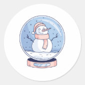 SNOWGLOBE SNOWMAN RONDE STICKER (Voorkant)