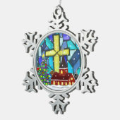 Snowglobe Whimsey katholieke feestdag Tin Sneeuwvlok Ornament (Rechts)