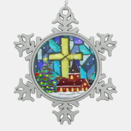 Snowglobe Whimsey katholieke feestdag Tin Sneeuwvlok Ornament