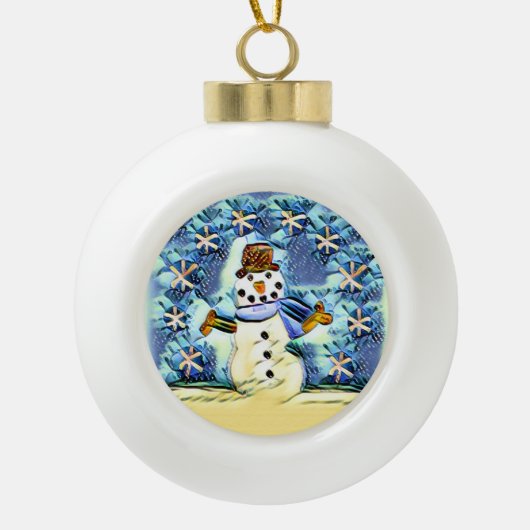 Snowie Snowman Keramische Bal Ornament (Voorkant)