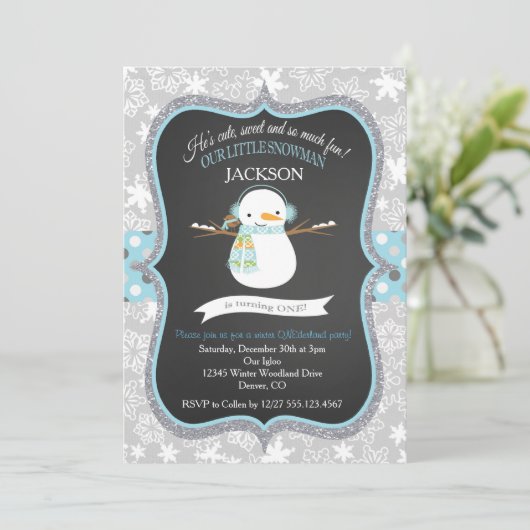 Snowman 1st Birthday Winter ONEderland Uitnodiging (Staand voorkant)