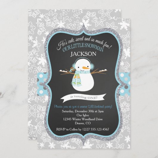 Snowman 1st Birthday Winter ONEderland Uitnodiging (Voorkant / Achterkant)