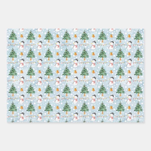 Snowman 3 Sneeuwcoördinerend lichtblauw Inpakpapier Vel (Voorkant)