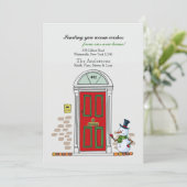 Snowman aan de deur Winter Bewegende Aankondiging (Staand voorkant)