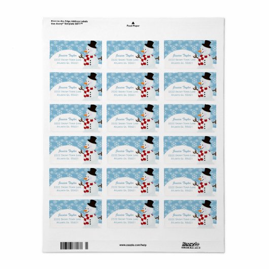 Snowman Adresetiketten Etiket (Full Sheet)