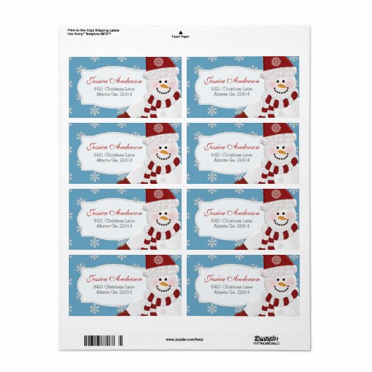 Snowman Adresetiketten Etiket (Full Sheet)