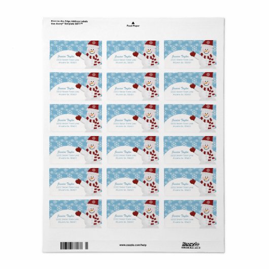 Snowman Adresetiketten Etiket (Full Sheet)