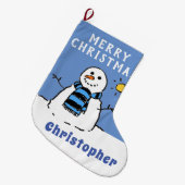 Snowman Afbeelding op een gepersonaliseerde Grote Kerstsok (Voorkant (Hangend))