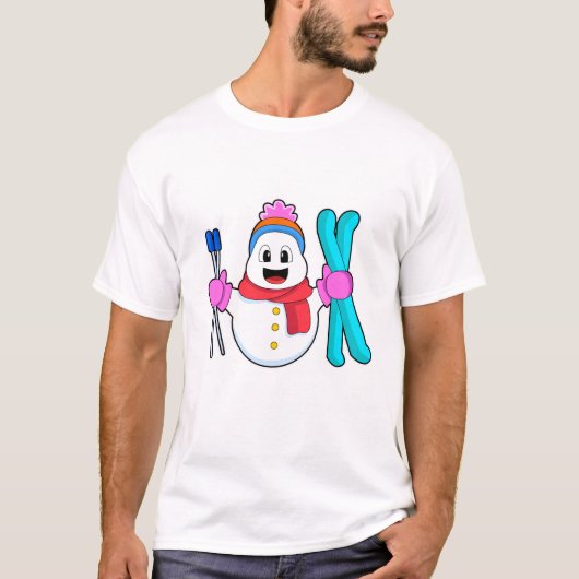 Snowman als Skier met Ski T-shirt (Voorkant)