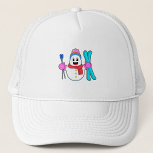 Snowman als Skier met Ski Trucker Pet