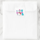 Snowman als Skier met Ski Vierkante Sticker (Tas)