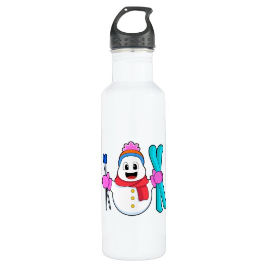 Snowman als Skier met Ski Waterfles (Voorkant)