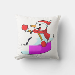 Snowman als Snowboarder met Sonowboard.PNG Kussen