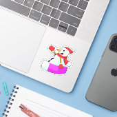 Snowman als Snowboarder met Sonowboard.PNG Sticker (Laptop met iPhone)
