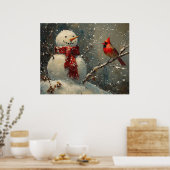 Snowman and a Cardinal Oil Painting Poster (Keuken)