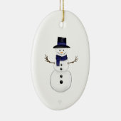 Snowman and Blue Snowflake Ceramic Oval Ornament (Rechts)