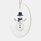 Snowman and Blue Snowflake Ceramic Oval Ornament (Links)
