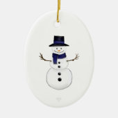 Snowman and Blue Snowflake Ceramic Oval Ornament (Voorkant)