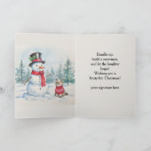 Snowman and Cat Merry Christmas Kids Feestdagen Kaart (Binnen)