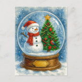Snowman and Christmas Tree Snow Globe Postcard Feestdagenkaart (Voorkant)