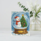 Snowman and Christmas Tree Snow Globe Postcard Feestdagenkaart (Staand voorkant)
