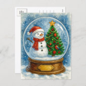 Snowman and Christmas Tree Snow Globe Postcard Feestdagenkaart (Voorkant / Achterkant)