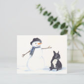 Snowman and French Bulldog Dog Art Briefkaart (Staand voorkant)